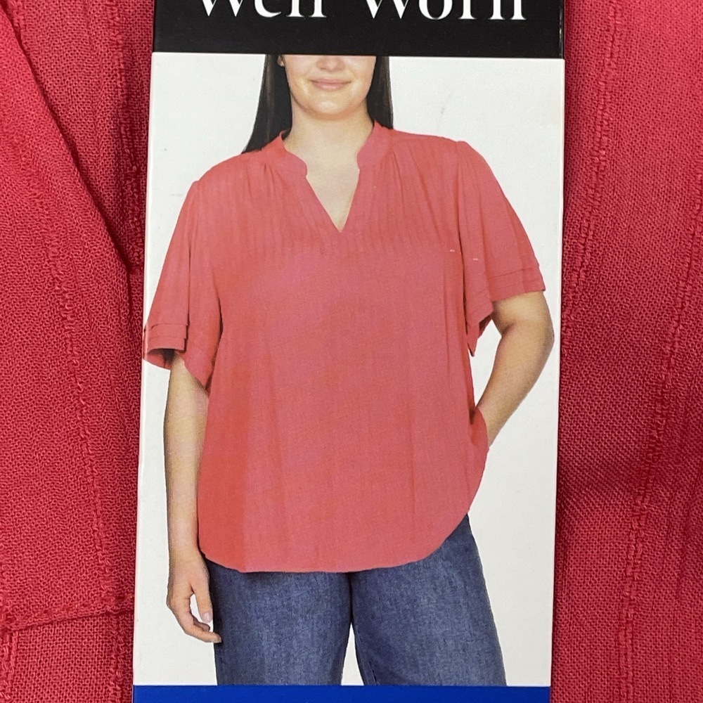 💥 Well Worn Women's L Blouse Red Viscose d1070
